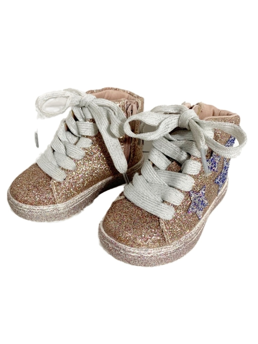 Jumping Beans Lemon Sherbet Pink High Top Glitter and Stars Lace-Up Sneakers